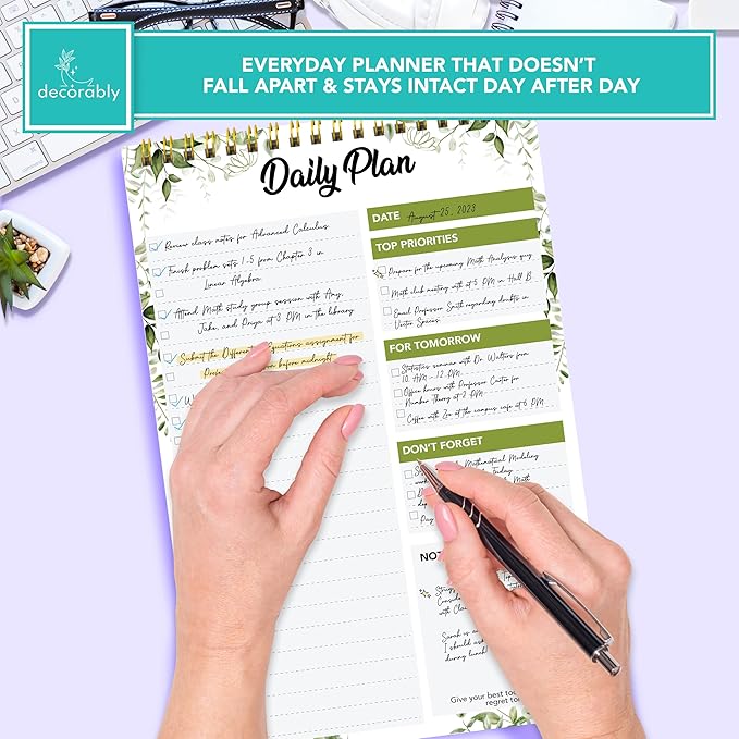 Decorably 52 Sheets Forest-Themed Undated Daily Planner Notepad, 6.5x10in Spring-Bound, Easy Tear-Off Design, with to-do List, Priorities, Checklist, Agenda, Reminders, Notes - Home, School, Office