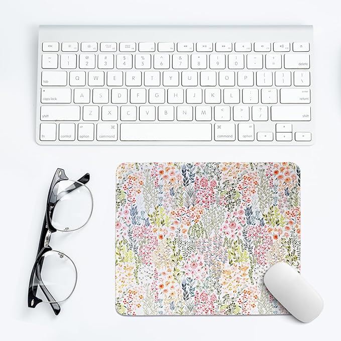 Spring Floral Mouse Pad, Wildflowers Desk Mat,Garden Desk Mat,Girly Wildflower Garden Floral Mouse Pad for Dorm Home Office Desktop Decor,11.8x9.8 Inch