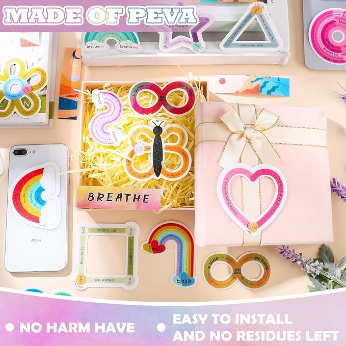 Crtiin 80 Pcs Anxiety Sensory Stickers with Inspirational Quotes Calm Textured Relief Mental Health Stickers Office Adhesive Sensory Tape Anti Stress for Adults(Fresh)