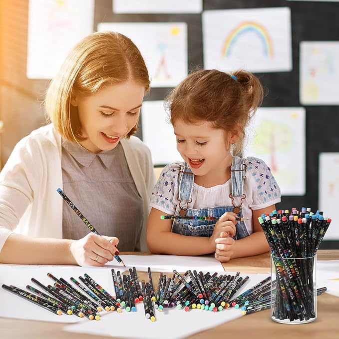 Pasimy 120 Pcs Reading Motivational Pencils Bulk Black Novelty Wooden Pencils with Eraser Classroom Inspirational Pen with Sayings for Kids Student Teacher School Reward Gifts Stationery Party