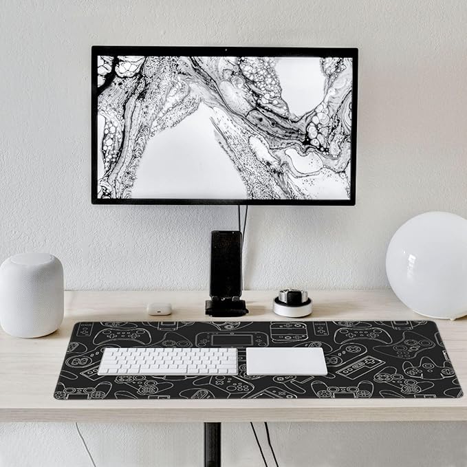 Video Game Controller Black Background Mouse Pads XXL Extended Mousepad with Stitched Edges Non-Slip Rubber Base Computer Keyboard Pad Desk Mat for Home Office Desk Decor, 35.4" X 15.7"