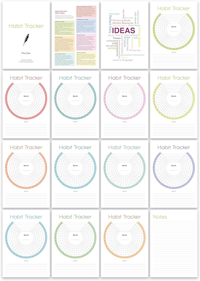 Habit Tracker Calendar (Undated 12 Month) with Silver Spiral Bound and Hanger, 7"x10" Habit Planner, Daily Weekly and Monthly Habit Tracker Journal, Habit Calendar, Colorful Layout.
