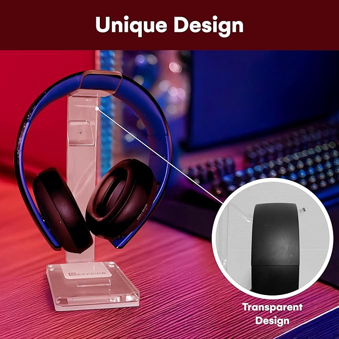GeekDigg Headphone Stand Gaming Headset Holder For Desk Cable Organizer & Cellphone Stand for All Headphones Size headphone Holder Set for Gaming PC Accessories Gaming Station Transparent