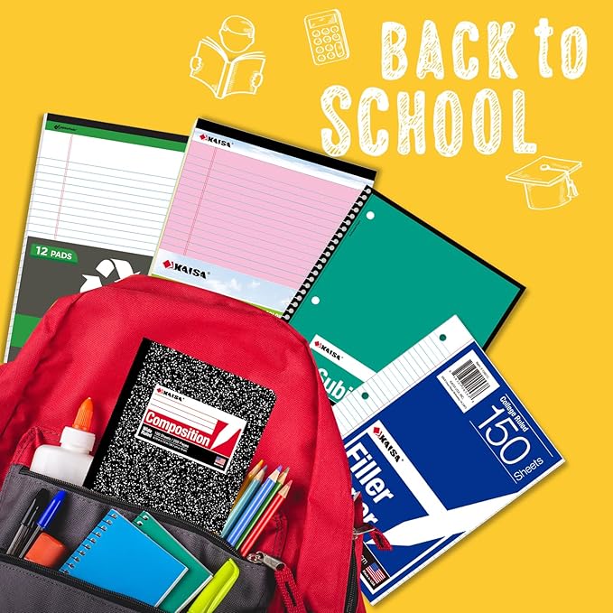 Kaisa Spiral Notebooks 1 Subject Note Books,70 Sheets 6 Vibrant Color Options, 4 Pads Per Color – Abundant Stock for All Your Needs 10.5x8in Wide Ruled, Paper Note Books Home School Supplies for Students Office, 1Carton of 24Books