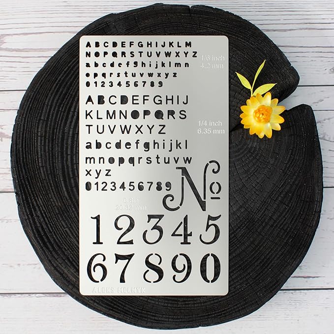 Aleks Melnyk No.486 Metal Stencils for Bullet Journaling, Bookmark, Planning, Lines, Planner, Habit Tracker, Dot Journals Stencil for Diary, Templates, Tiny Letters, Small Number