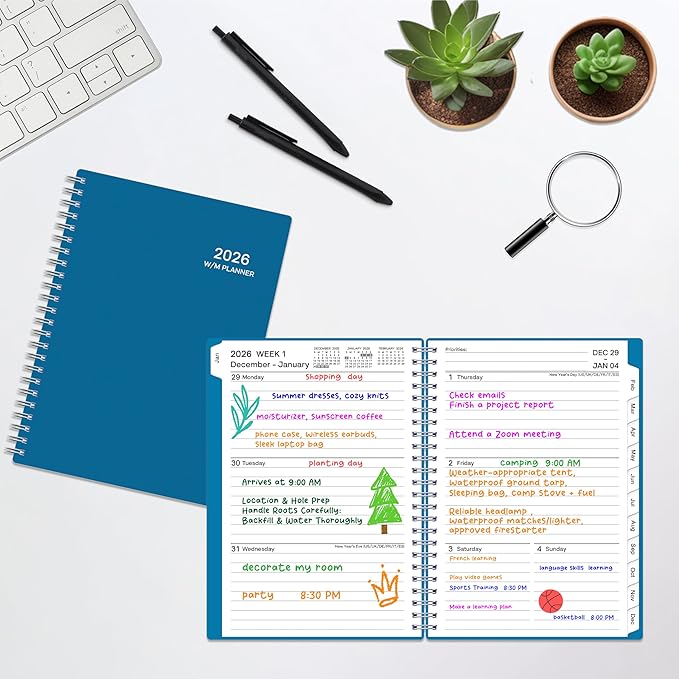 2026 Planner, Weekly & Monthly Planner 2026, Jan 2026 – Dec 2026, 6.2" x 8.42", Flexible Cover, 12 Monthly Tabs, Thick Paper, Spiral Wirebound, Inner Pocket, A5, Green