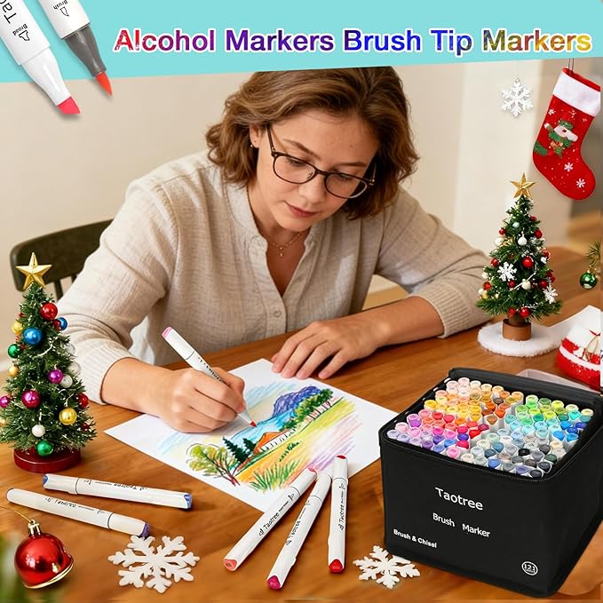 Taotree Alcohol Brush Markers Art Supplies, 121 Colors Dual Tip Art Coloring Markers Pens, Brush & Chisel Tip Sketch Pens, Drawing Supplies Gift for Artist Adult Coloring Book Painting, Sketching
