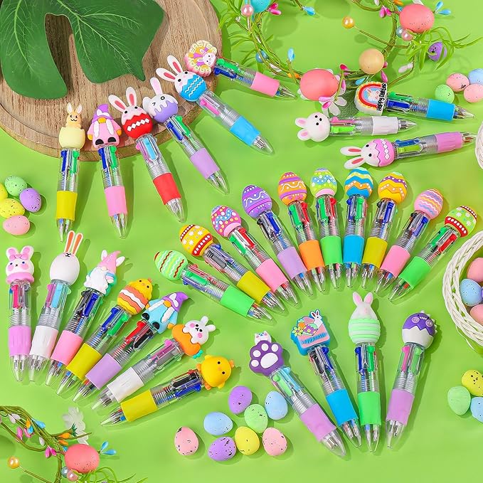 CZWZ 30Pcs Mini Multicolor Pens in One 4-in-1 Cute Pens Bulk, Ballpoint Pen for Birthdays and Parties, Fun Gifts Assorted Ink Kawaii Pen(Easter Egg Style)