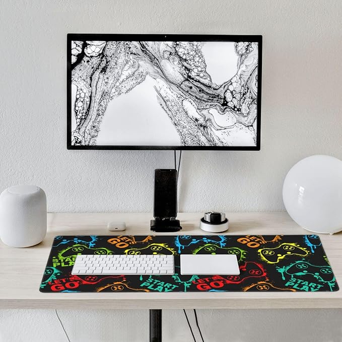 Colorful Silhouettes Game Joysticks Mouse Pads XXL Extended Mousepad with Stitched Edges Non-Slip Rubber Base Computer Keyboard Pad Desk Mat for Home Office Desk Decor, 35.4" X 15.7"