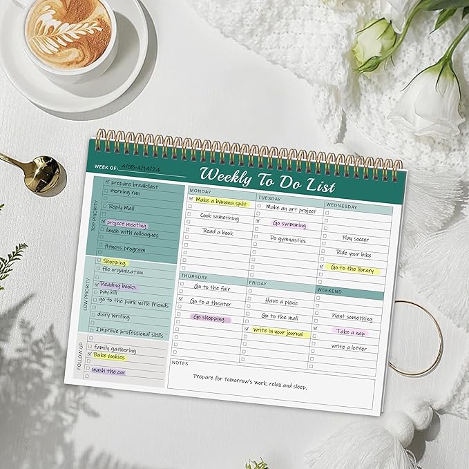 Kamoy Weekly To Do List Notepad with 52 Undated Sheets(8.5"×11")- Undated Weekly Desk Planner Organizer for Work Home School Office Supplies