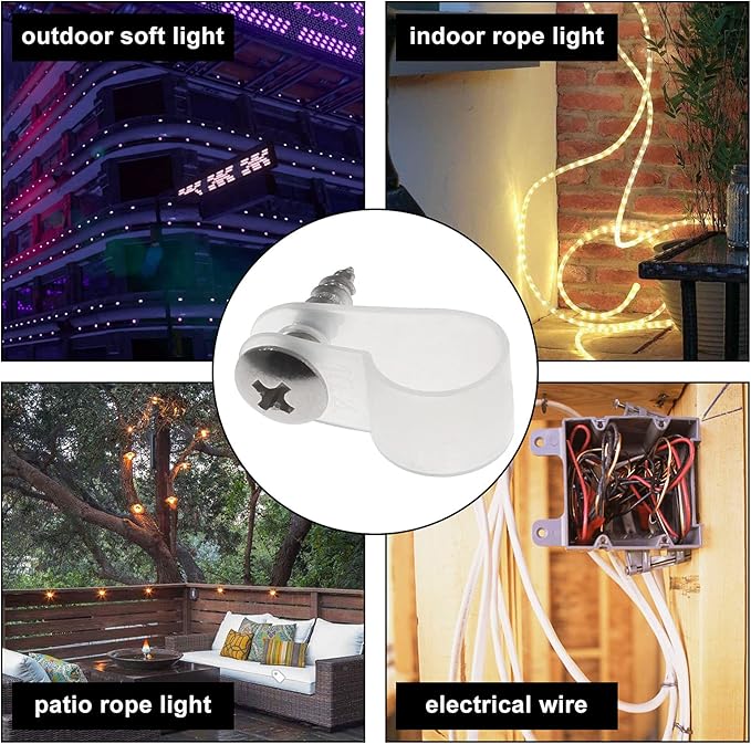 50Pcs 3/8 Inch Rope Light P-Style Clips with Screws, Cable Clip Wire Clamp Cable Organizer Cord Holder for Wire Management