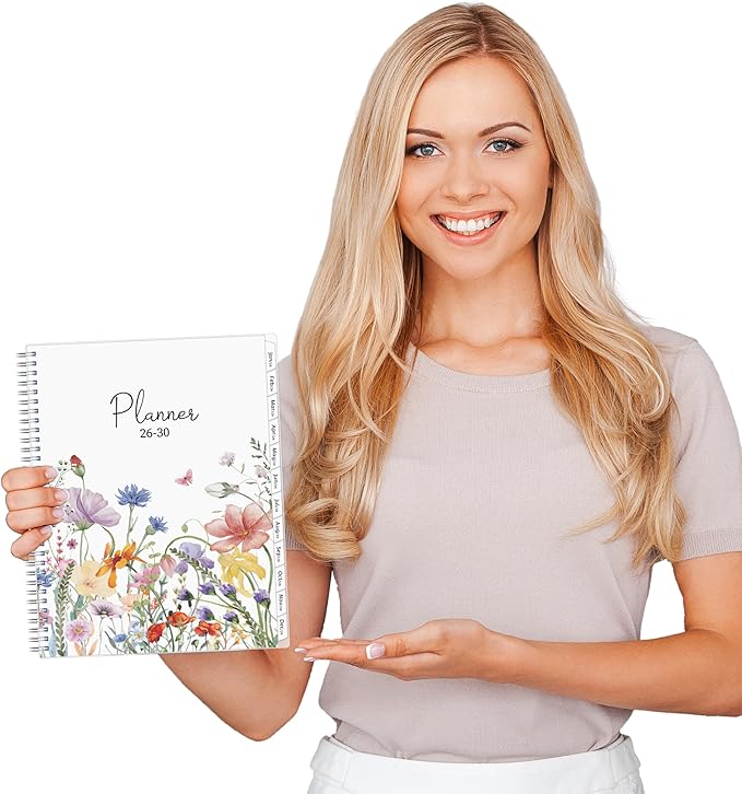 Monthly Planner 2026-2030, 5-Year Calendar Planner 2026-2030, Jan 2026 – Dec 2030, 8.5 x 11 In, Ruled Spread, Flexible Cover, Spiral Wirebound, Pocket, 60 Coated Monthly Tabs, Notes & Habit Tracker, A4 Planner, Watercolor