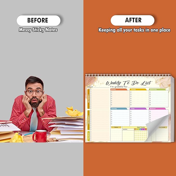Weekly Planning To-Do-List Pad, 52 Undated Sheets for Daily To-Do Lists, Habit Tracking, Academic Scheduling, and Productivity Goals - Perfect for Work, Home, and Office Organization 8.5x11 inches