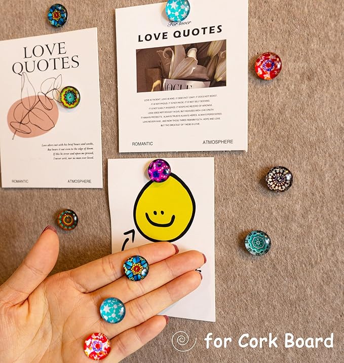 Push Pins, Thumb Tacks for Bulletin Board, Glass Decorative Pins and Tacks, Cork Board Thumbtacks, Cute Thumbtack for Office Decor,Class Decor,Cubicle Accessories and Home Decor