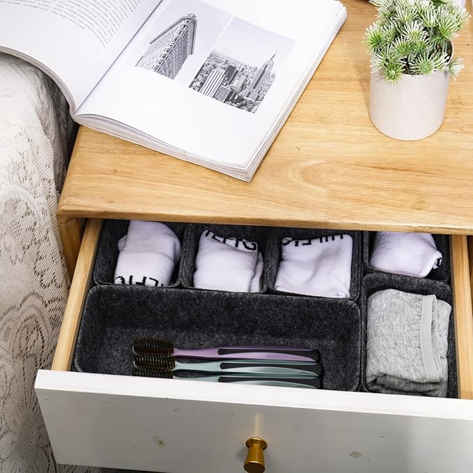 8pcs Drawer Organizer Bins, Felt Desk Organization Sets, Office Accessories & Workspace Organizers, Shallow Jewelry Makeup Storage Box Basket Shelf Containers Separators Inserts(Black)