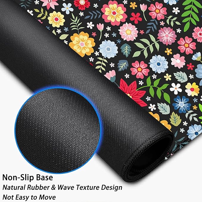 Colorful Flowers Desk Pad Mouse Pad,Large XL Floral Mouse Mat with Stitched Edges,Non-Slip Rubber Base Mousepad for Office PC Keyboard Laptop and Home Work Desk Mat(31.5X11.8 in)