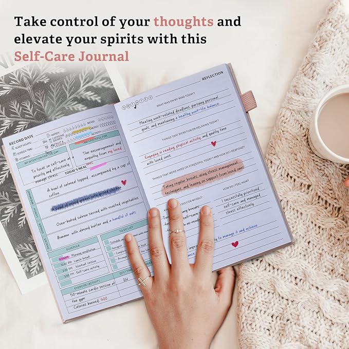 Mental Health Journal for Women and Men - Anxiety & Guided Journal with Mood & Habit Tracker - Take 5 Minuets Everyday - 91 Days Self Care Journal with Prompts, Pink