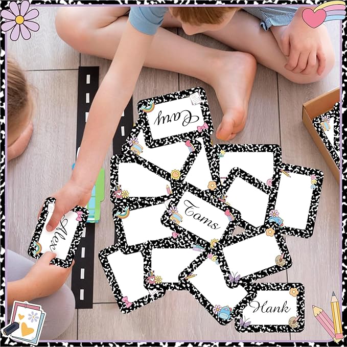Starboling Black Name Tags,48 Pcs 3.5X2.5'' Adhesive Desk Nameplates,for Classroom Student School Supplies