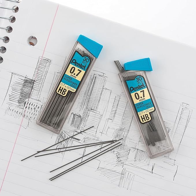 Pentel Super Hi-Polymer Lead Refills Value Pack (C257BPHB6), original version, 0.5/0.7mm- Pack of 2