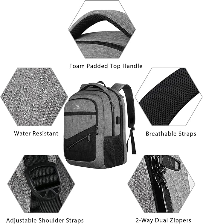 MATEIN Extra Large Laptop Backpack 18.4 Inch, Airplane Approved Travel Backpack with Luggage Strap and USB Charging Port, 50 L College Computer Carry On, Gifts for Business Work Men, Grey Black