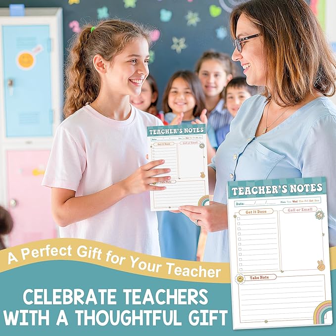 Teacher Gifts, Gifts for New Teachers, Boho Groovy Teacher Notepad, To-Do List Notepad, Stationery Must-Have Supplies for Preschool, Elementary, Middle, and High School Teachers