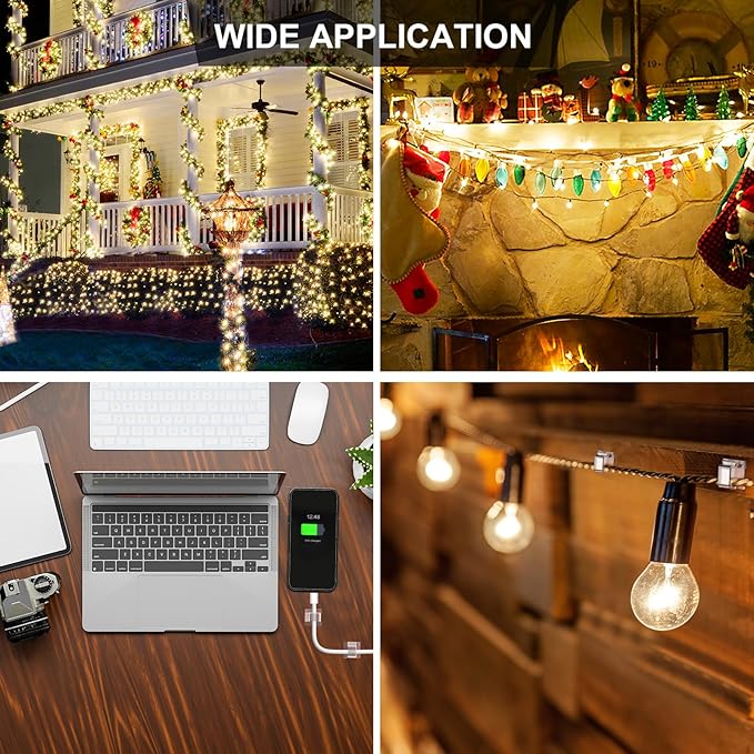 105 PCS Christmas Light Clips (Small & Large), Adhesive Hooks for Outdoor String Lights, Clear Cable Clips Wire Holder Cord Organizer for Patio, Porch Holiday Decor Cable Management