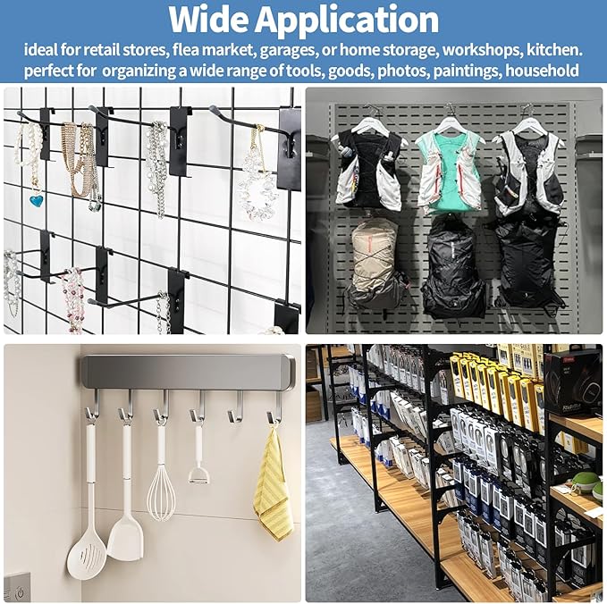 20Pcs Gridwall Hooks, Metal Grid Panel Hanging Peg Hooks, Grid Wall Accessory for Clothes Storage, Home Organization, Retail Display (White, 10"/25Cm)