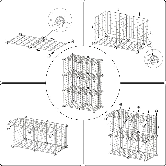 C&AHOME Wire Cube Storage, 6 - Cube Organizer Metal C Grids, Modular Shelves Units, Closet Organizer, Ideal for Home, Office, Living Room, 36.6”L x 12.4”W 36.6”H, Blue UWCS3006B