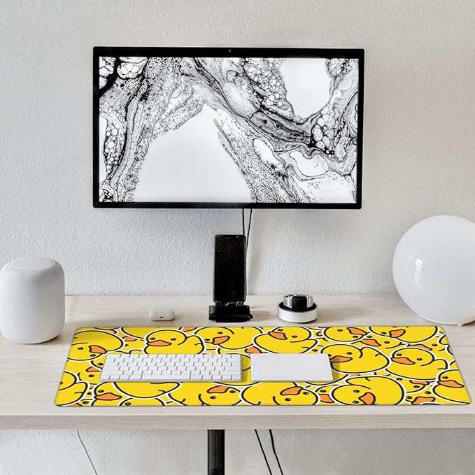 Cute Rubber Ducks Mouse Pads XXL Extended Mousepad with Stitched Edges Yellow Cartoon Ducky Non-Slip Rubber Base Computer Keyboard Pad Desk Mat for Home Office Desk Decor, 35.4" X 15.7"