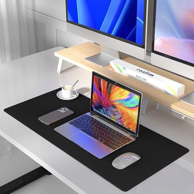 Mouse Pad Desk Protector Mat, Large PU Leather Office Desk Mat, Non-Slip Desk Pad for Keyboard and Mouse, Waterproof Desk Blotter Pad for Writing, Wide & Smooth Laptop Desk Pads, Black (17’’X36’’)