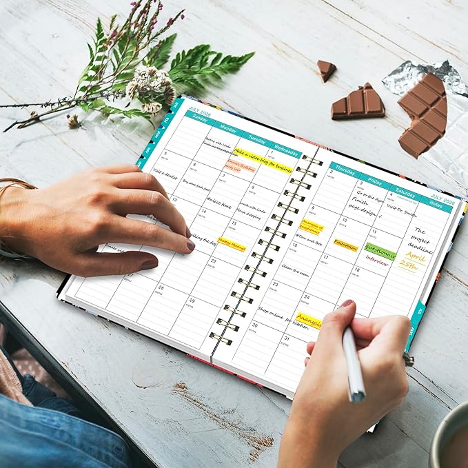 Ymumuda 2026 Planner, Daily Weekly and Monthly Planner,Jan 2026 - Dec 2026, 8.4" x 6.3", 2026 Calendar Planner Book with Tabs, Spiral Notebook with Inner Pocket for Office Home School Supplies