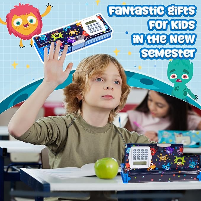 Henoyso Multifunctional Pencil Box for Boys Microorganism Pencil Case with Calculator and Sharpener Cool Cute Pencilcase School Supplies Essentials Christmas Birthday Gift Present for Kids Teens