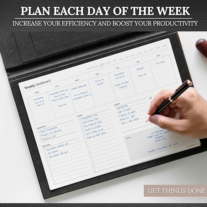 Weekly Dashboard To-Do List Notepad โ Undated Weekly Planner with Habit Tracker & Notes โ Minimalist A4 Layout for Productivity, Organization & Time Management (Mono)