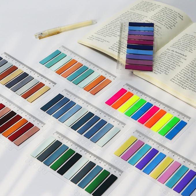 MultiBey Multi-Coloured Transparent Sticky Tabs, 2400 Pcs Adhesive PET Page Flags & Book Tabs - Writable Annotation Labels for Books, Notebooks, Office Files, Study & Organization Supplies