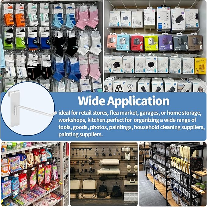 20Pcs Gridwall Hooks, Metal Grid Panel Hanging Peg Hooks, Grid Wall Accessory for Clothes Storage, Home Organization, Retail Display (White, 4"/10Cm)