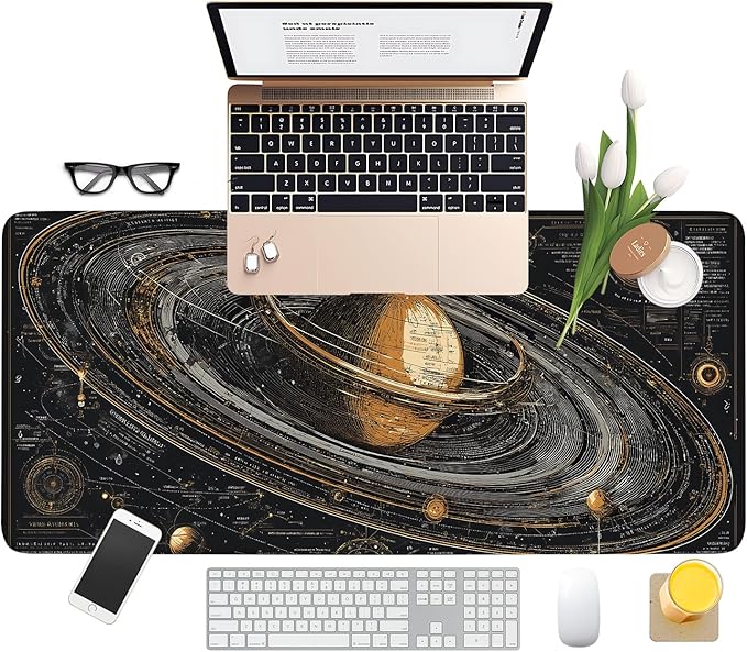 Saturn Planet Extended Gaming Mouse Pad 35.4 x 15.7 Inch – Space-Themed Desk Mat for Gaming, Office Work, and Study, with Non-Slip Rubber Base