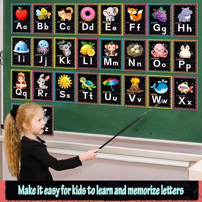 Alphabet Letters for Wall - ABC Alphabet Poster Classroom Wall Alphabet Alphabet Wall Chart Kindergarten Elementary Classroom Wall Decor Daycare Homeschool Supplies (Black)