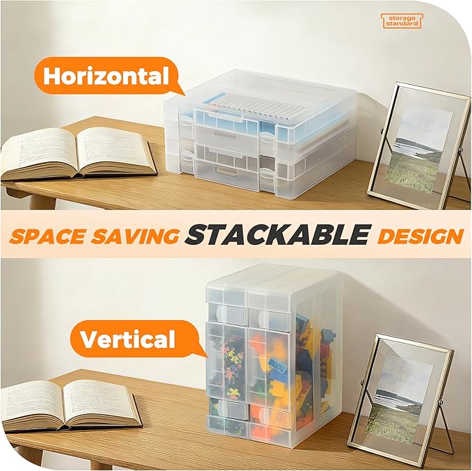 2-Pack Art and Craft Organizers and Storage Case – Thick Tall Transparent Stackable Plastic Craft Storage Containers, Project Organizer Paper Box Fits 8.5 x 11 Inch Papers & More, 12.4 x 10.8 x 3.1 In