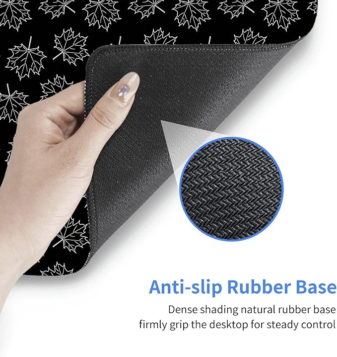 Black Maple Leafs Mouse pad 31.5×11.8in Suitable for Office Laptop Keyboard Desk mat, with Sewn Edges, Anti-Slip microwoven Fabric (Black Geometric Pattern)