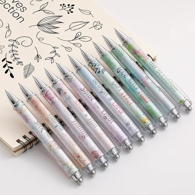 Mr. Pen- Christian Pen Set, 10 Pack, Floral Serenity, Black Ink, Bible Verse Pens for Women, No Bleed Through, Ballpoint, Inspirational