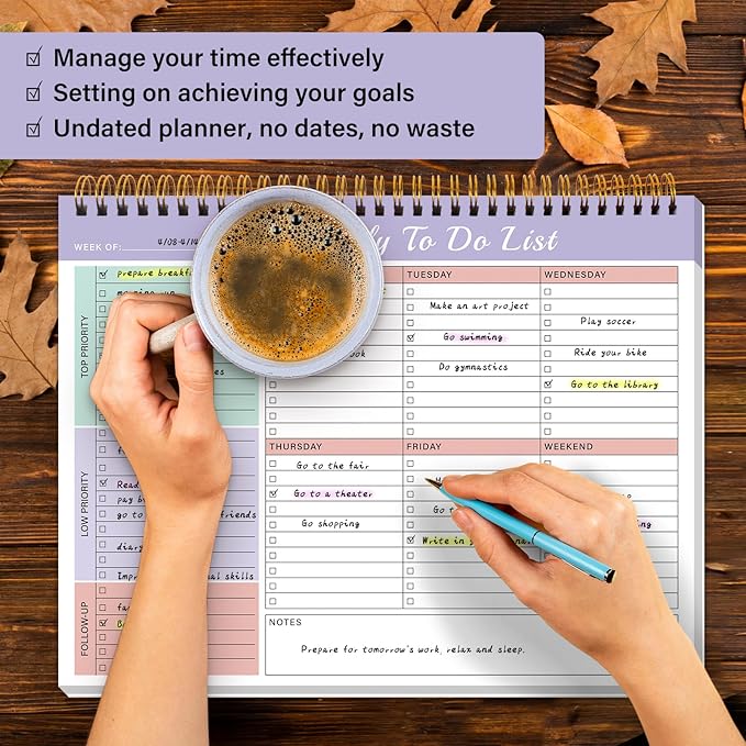 Weekly To Do List Notepad with 52 Undated Sheets(8.5"×11")- Weekly Desk Planner Pad with Spiral Binding for Women & Man, Office, School and Home Personal Organizer