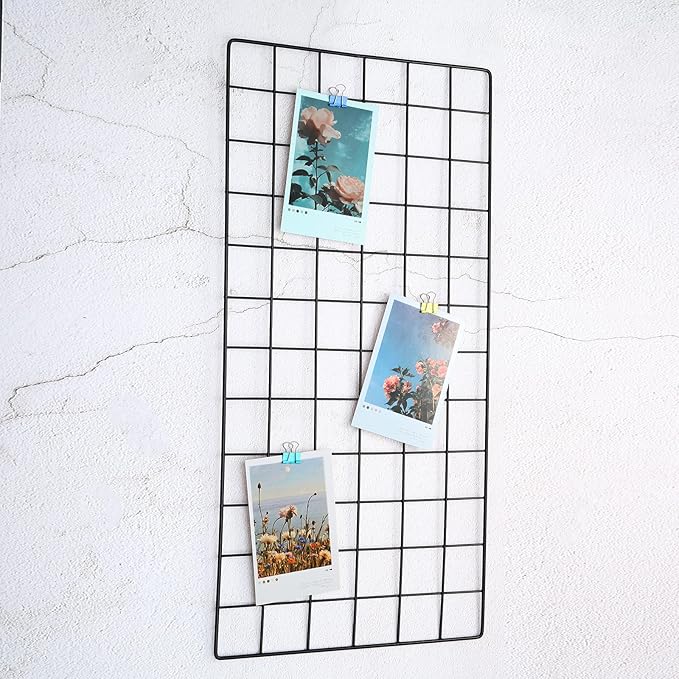 PATIKIL 24"x12" Wire Grid Panel, 1 Pack Wall Grid Decorative Panels Board Photo Pictures Display Decor Hanging Organizer for Home Office, Black
