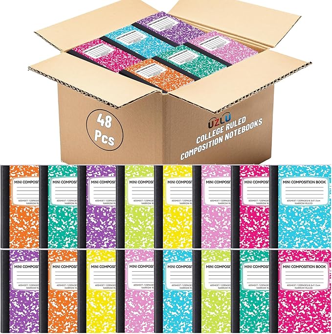 48 Pack Mini Composition Notebooks Bulk, Cute Composition Books, Narrow Ruled Small Pocket Notebook for Students College Office, Pocket Sized Marble Journal, 8 Colors 4.5" x 3.25", 60 Sheets