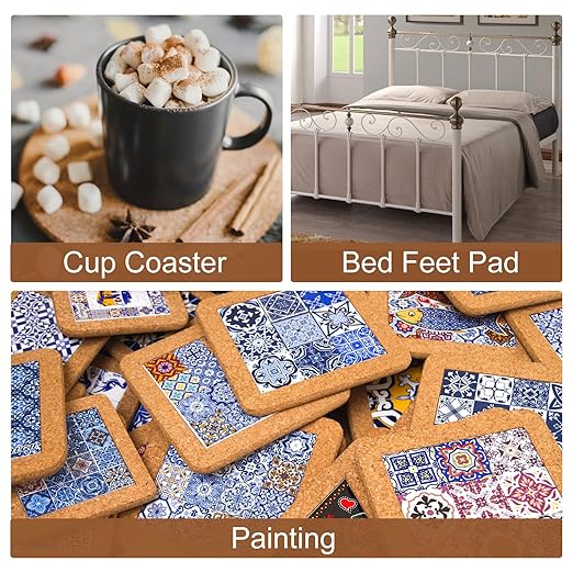 UXCELL 40 Pcs Self-Adhesive Cork Round, 3.5" x 3.5" Cork Tiles Backing Sheets for DIY Crafts, Brown