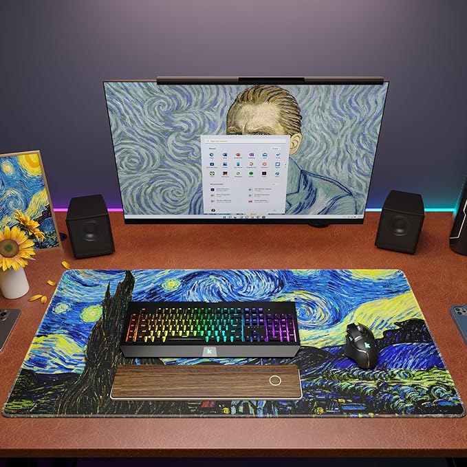 KTRIO Large Gaming Mouse Pad Desk Mat, Superior Micro-Weave Cloth, Non-Slip Rubber Base, Stitched Edges, Water-Resistant, for Gamer, Office & Home, 31.5 x 15.7 Inch,Starry Night