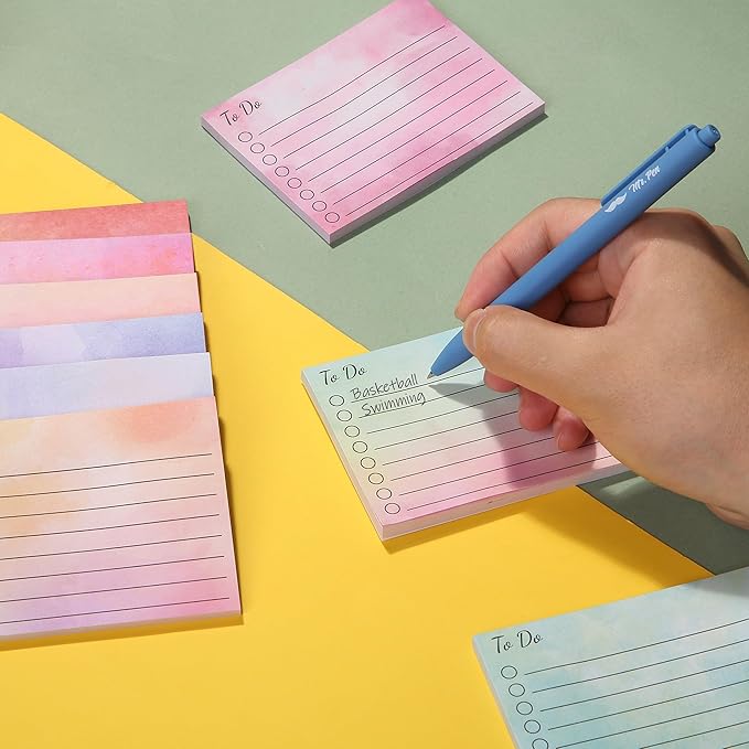 Mr. Pen- to Do List Sticky Notes, 3"x4", 9 Pads, 450 Sheets, Daily to Do List Notepad, Lined Sticky Notes, Watercolor