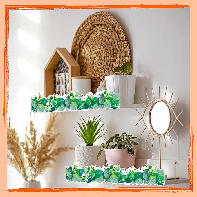 ERKE 60 Feet Bulletin Board Borders, Scalloped Rolled Border Trim with Floral and Leaves Patterns for School, Classroom & Offices