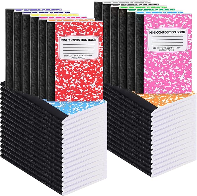 72 Pack Mini Composition Notebooks Bulk College Ruled Half Composition Notebook Narrow Ruled Small Pocket Marble Journal 12 Color 4.5" x 3.25"-60 Sheets for Students Office School Supplies