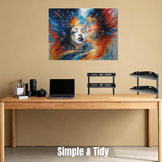 CanKing Clamp Desk Corner Shelf 2 Layer Clip On or Under Table Corner Organizer, Black, 16 inch