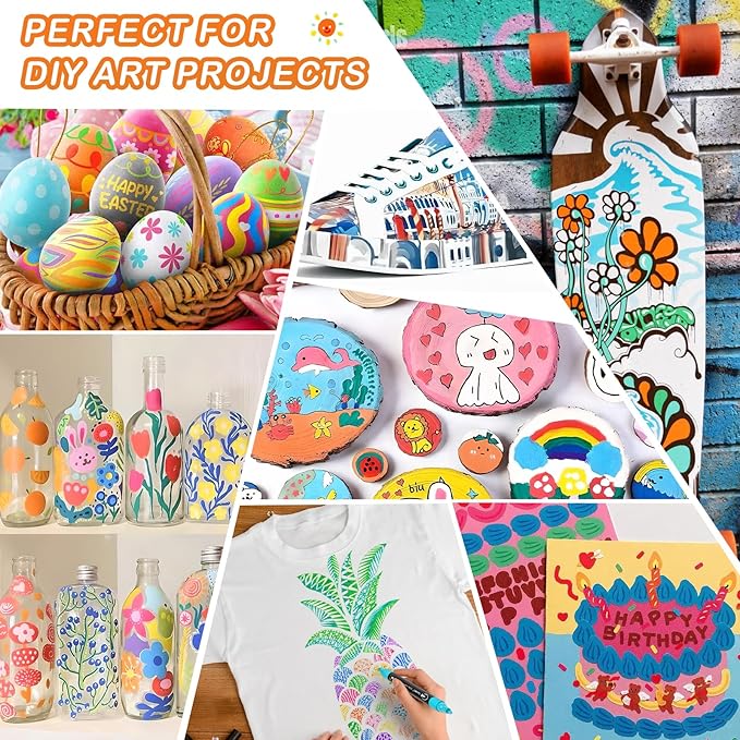 TANMIT Acrylic Paint Pens Markers, 24 Colors Dual Tip Acrylic Paint Pens for Rock Painting, Wood, Canvas, Stone, Glass, Ceramic Surfaces, DIY Crafts Making Art Supplies (Round Tip and Fine Tip)